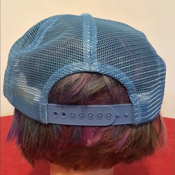 VINTAGE 90s New Era Pro Design Blank Blue w Mesh Trucker Snapback Sz S/M Hat Cap - Picture 4 of 6